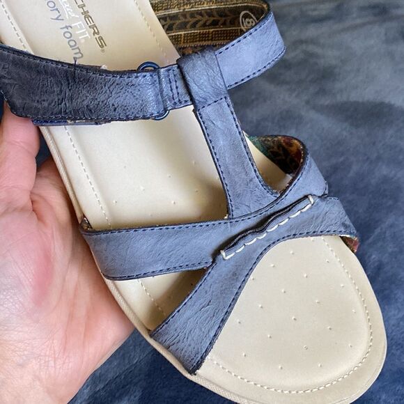 Skechers Relaxed fit memory foam slip on leather t strap sandals blue 8 - Picture 6 of 7
